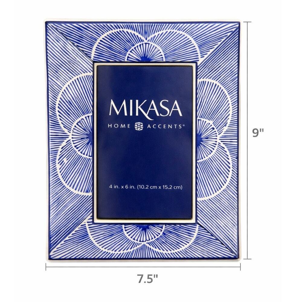 Mikasa Blue White Ceramic 4x6 Photo Frame 7.5x9 Home Accents Modern Decor Gifts